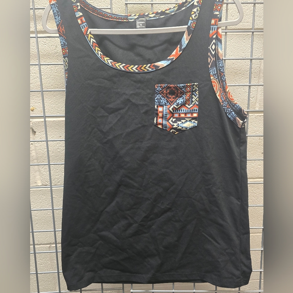 NFINITY Black Tank Top with Tribal Print Accents